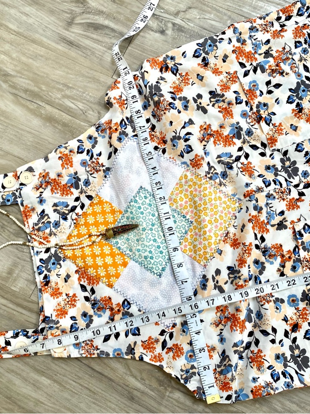 Artisan Upcycled patchwork boho floral overalls w prairie cottagecore vibe - Picture 12 of 15